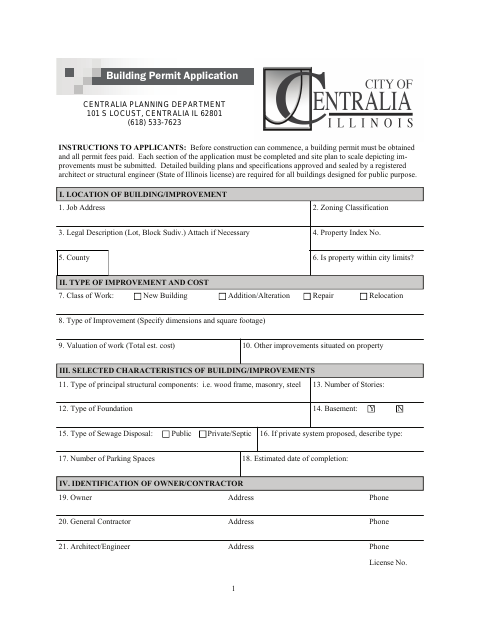 First page of the Building Permit Application
