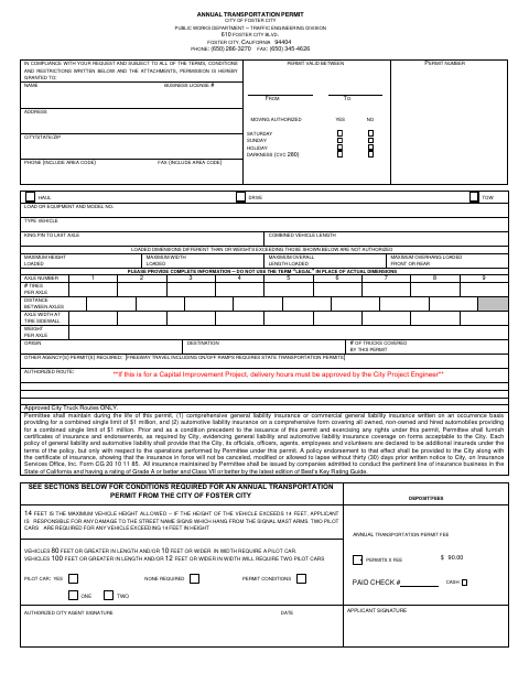 First page of the Annual Transportation Permit Application