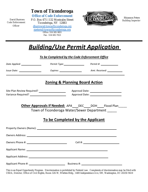 First page of the Building / Use Permit Application