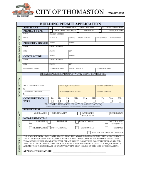 First page of the Building Permit Application