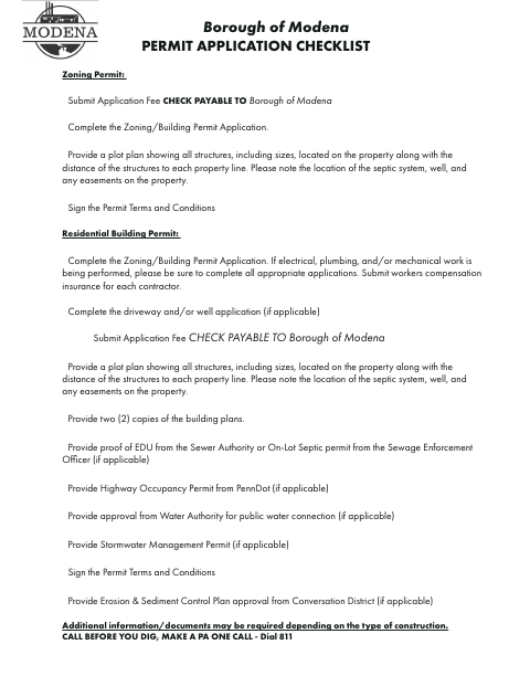 First page of the Permit Application