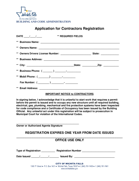 First page of the Contractor's License Application