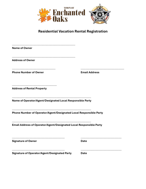 First page of the Residential Vacation Rental Registration