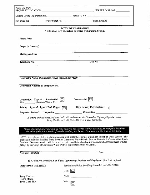 First page of the Water Hook-Up Application