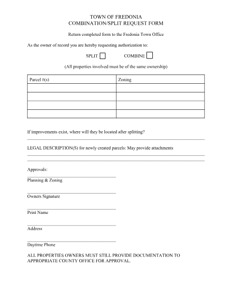 First page of the Combination/Split Request Form