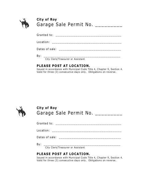 First page of the Garage Sale Permit