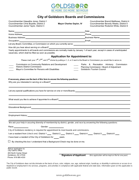 First page of the Boards and Commissions Application
