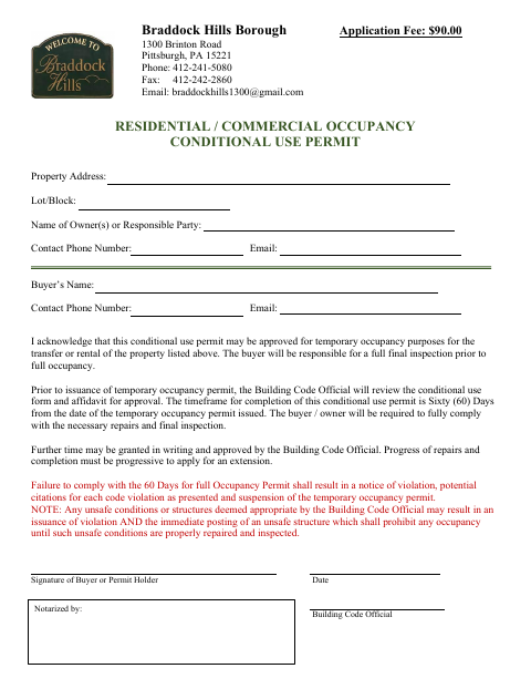 First page of the Residential/Commercial Occupancy Conditional Use Permit