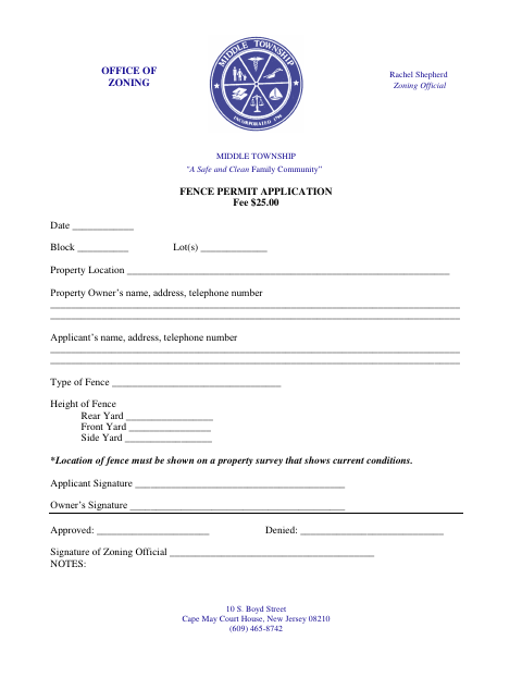 First page of the Fence Permit Application