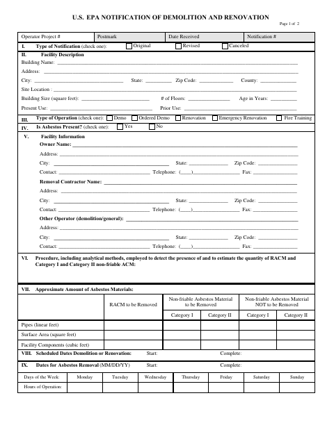First page of the Notification of Demolition and Renovation