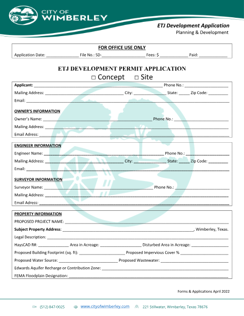 First page of the ETJ Development Permit Application