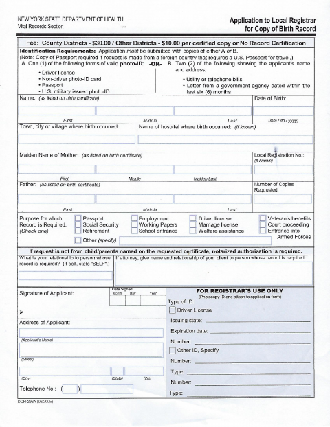 First page of the Birth Record Application