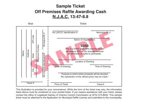 First page of the Sample Off-Premises Raffle Awarding Cash