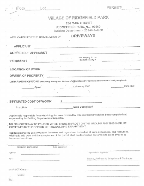 First page of the Application for the Installation of Driveways