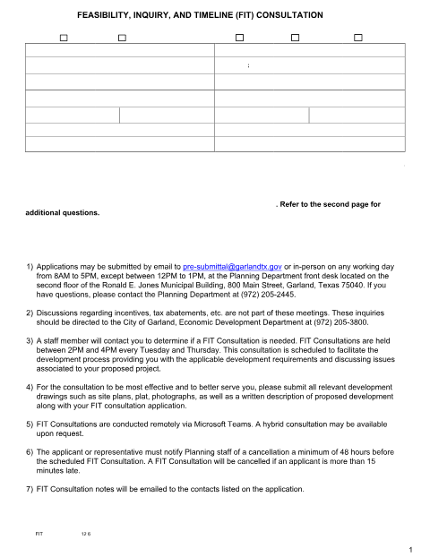 First page of the FIT Consultation Application
