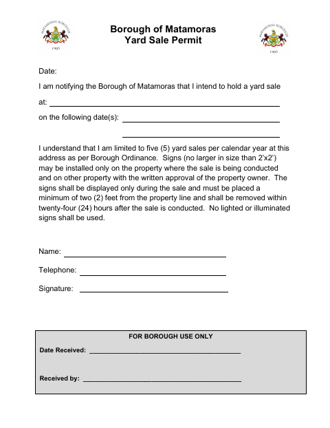 First page of the Yard Sale Permit