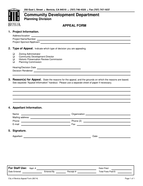 First page of the Appeal Form