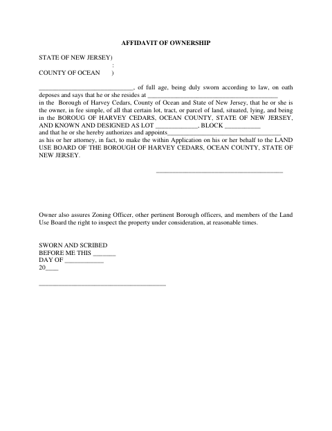 First page of the Affidavit of Ownership and Power of Attorney