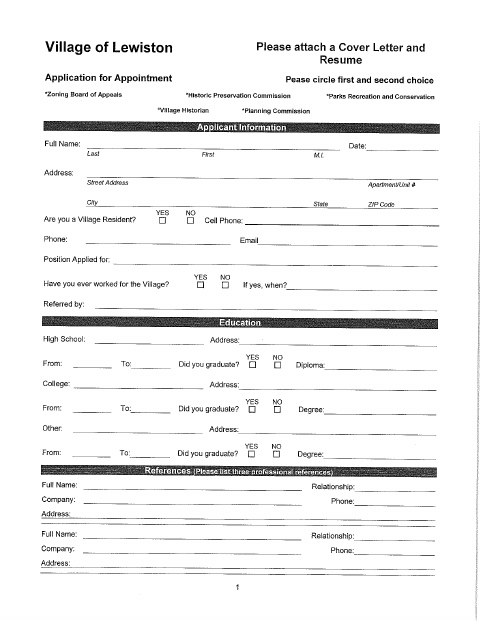 First page of the Commission and Board Appointment Application
