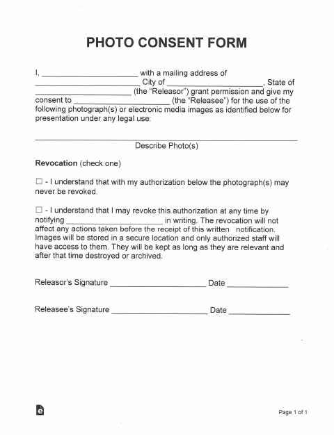 First page of the Photo Consent Form