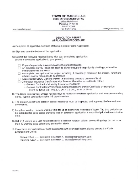 First page of the Demolition Permit Application