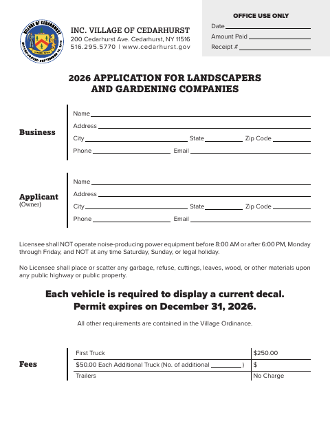 First page of the Application for Landscapers and Gardening Companies