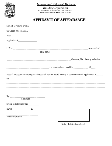 First page of the Affidavit of Appearance