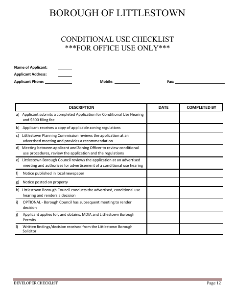 First page of the Conditional Use Hearing / Appeal Application