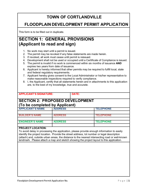 First page of the Floodplain Development Permit Application