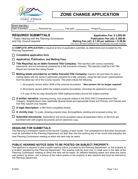 First page of the Zone Change Application