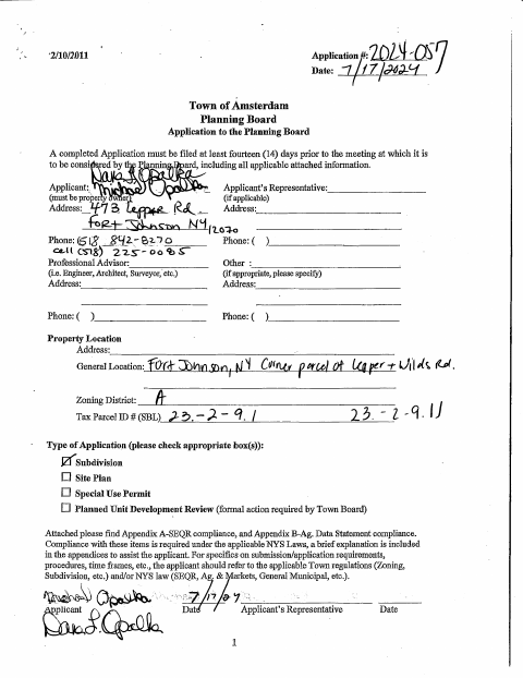 First page of the Subdivision Application for Opalka Lepper Road