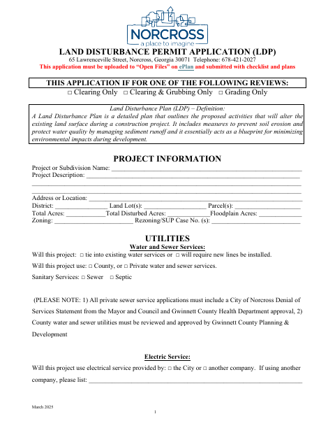 First page of the Land Disturbance Permit Application (LDP)