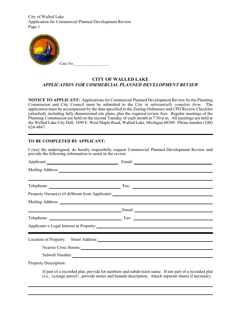 First page of the Application for Commercial Planned Development Review