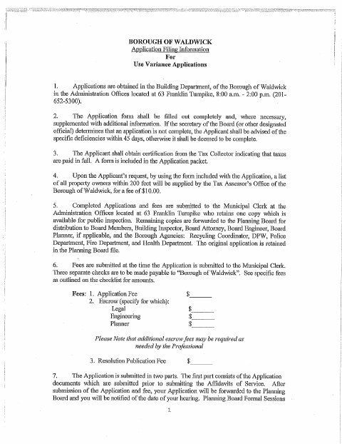 First page of the Use Variance Application