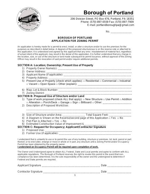 First page of the Application for Zoning Permit