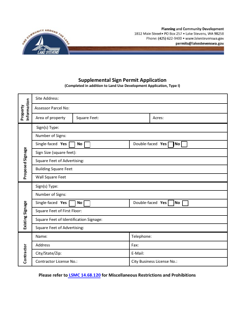 First page of the Supplemental Sign Permit Application