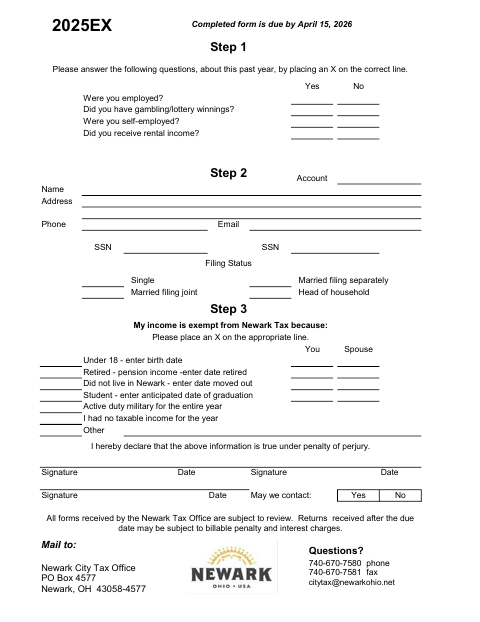 First page of the 2025 Income Tax Exemption Return (25EX)
