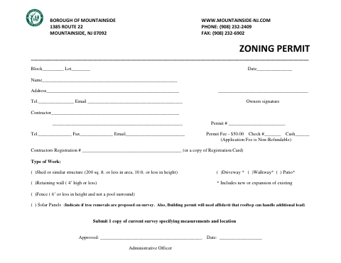 First page of the Zoning Permit
