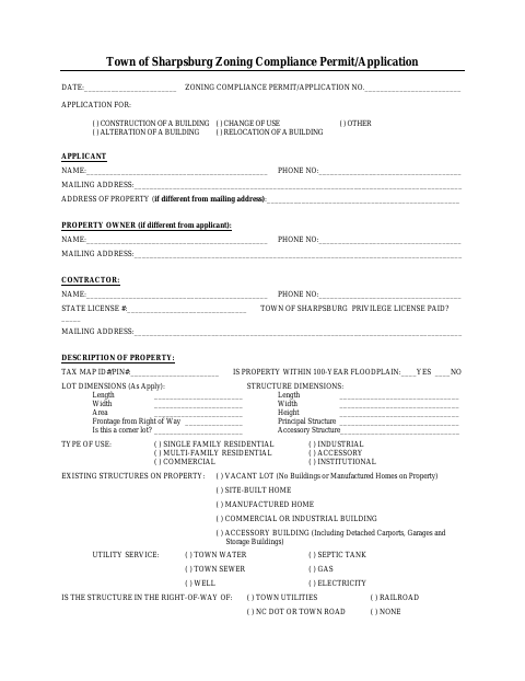 First page of the Zoning Compliance Permit/Application