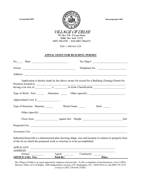 First page of the Application for Building Permit