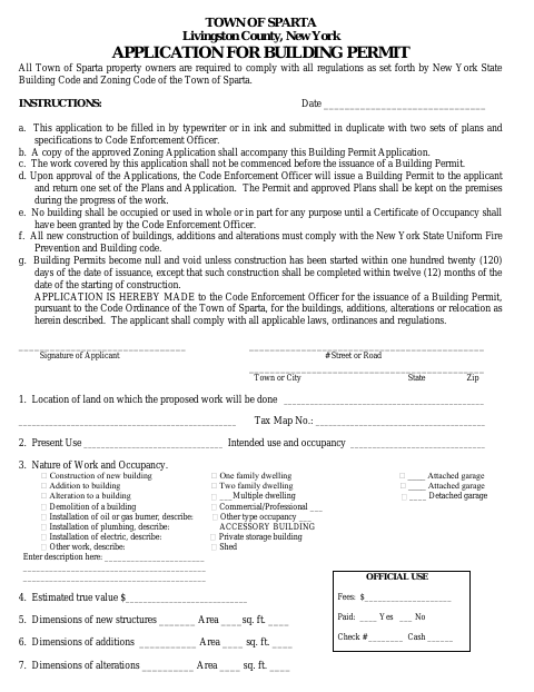 First page of the Application for Building Permit