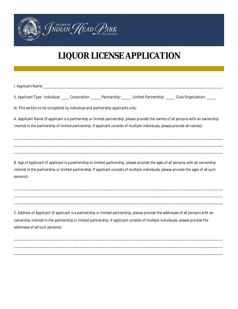 First page of the Liquor License Application