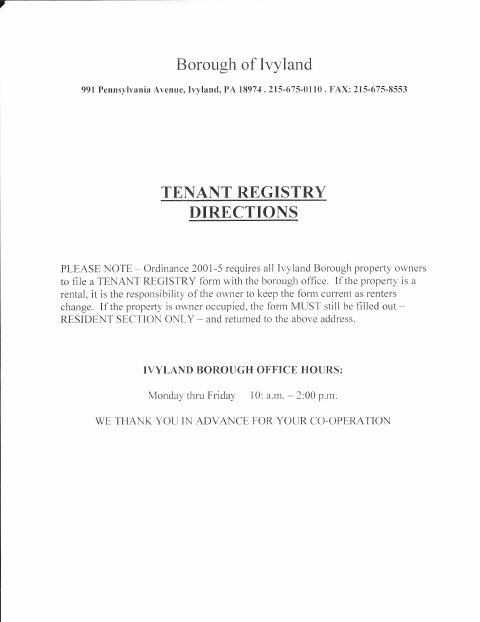 First page of the Tenant Registry