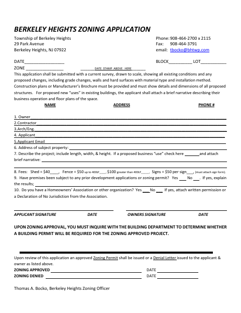 First page of the Zoning Application