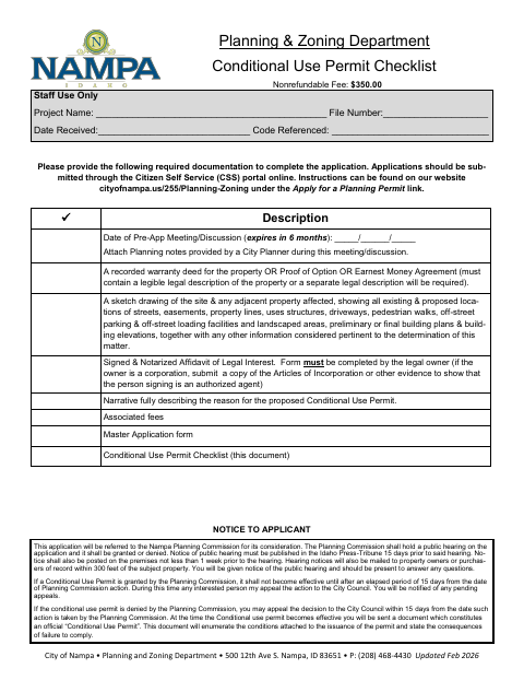 First page of the Conditional Use Permit Checklist