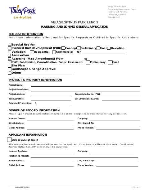 First page of the Planning and Zoning General Application