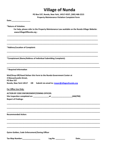 First page of the Property Maintenance Violation Complaint Form
