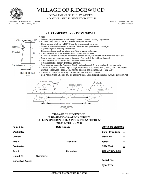 First page of the Curb-Sidewalk-Apron Permit