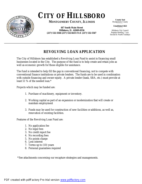 First page of the Revolving Loan Application
