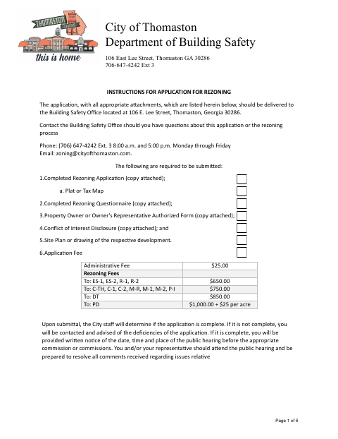 First page of the Rezoning Application
